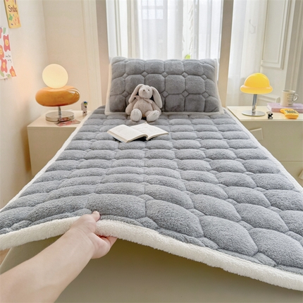 91家纺网 家纺一手货源 找家纺 雯豆家纺 2025冬季泰迪绒学生宿舍床垫床褥子上下铺大学生床垫北极绒床护垫 泰迪绒床褥-绅士灰