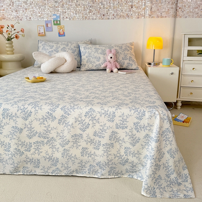 91家纺网 家纺一手货源 找家纺 妖妖家纺 2024新款超柔软糯水洗云朵棉印花单床单 风铃草