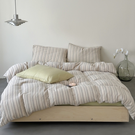 91家纺网 家纺一手货源 找家纺 玛奇朵 2024新款文艺复古色织双层皱皱纱-苏里南系列四件套 苏里南（浅绿床单）