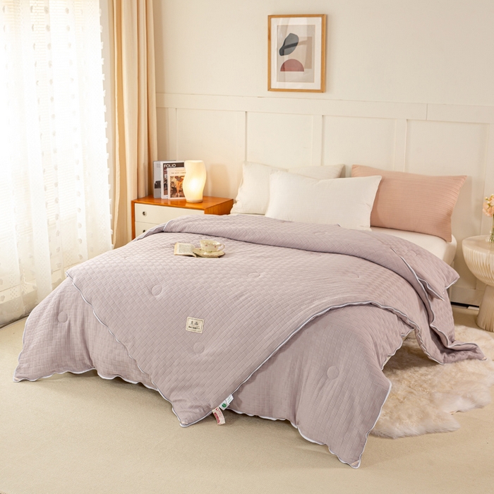 91家纺网 家纺一手货源 找家纺 红日子纺织品 2024新款A类柔暖华夫格大豆冬被二合一拉链双胎被 绅士灰