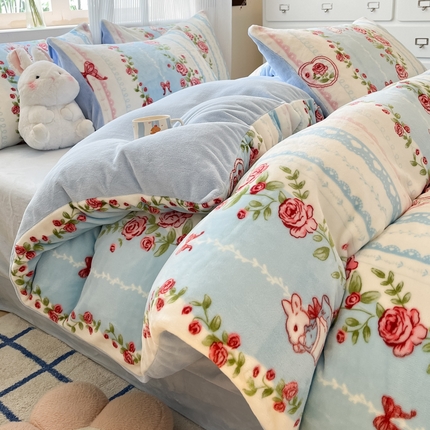 91家纺网 家纺一手货源 找家纺 （总）绘萱家居 2025新款高克重印花牛奶绒四件套