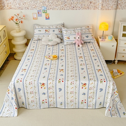 妖妖家纺 2024新款超柔软糯水洗云朵棉印花单床单 花儿与兔