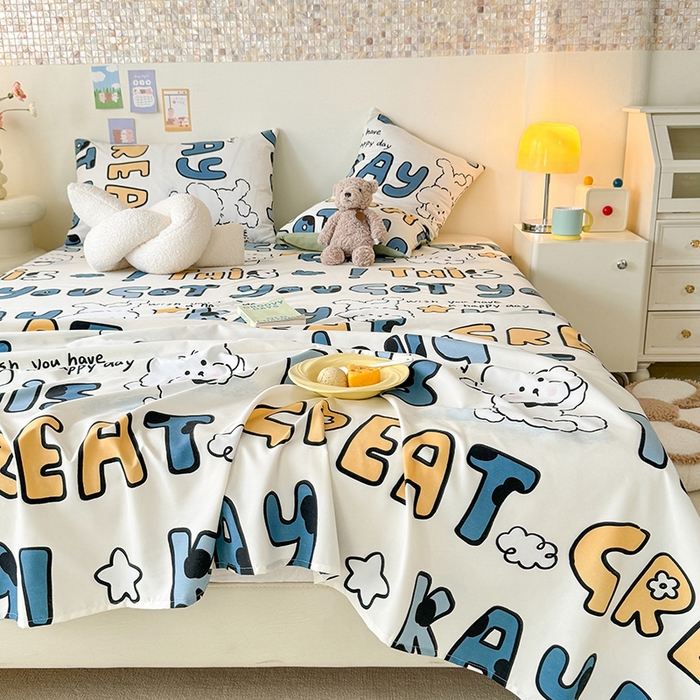 91家纺网 家纺一手货源 找家纺 妖妖家纺 2024新款超柔软糯水洗云朵棉印花单床单 棒棒比熊