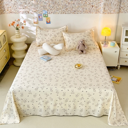 妖妖家纺 2024新款超柔软糯水洗云朵棉印花单床单 可爱棕熊