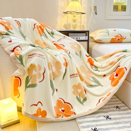 91家纺网 家纺一手货源 找家纺 楠沐家纺 2025新款双面牛奶绒多功能印花毛毯 朵朵花开