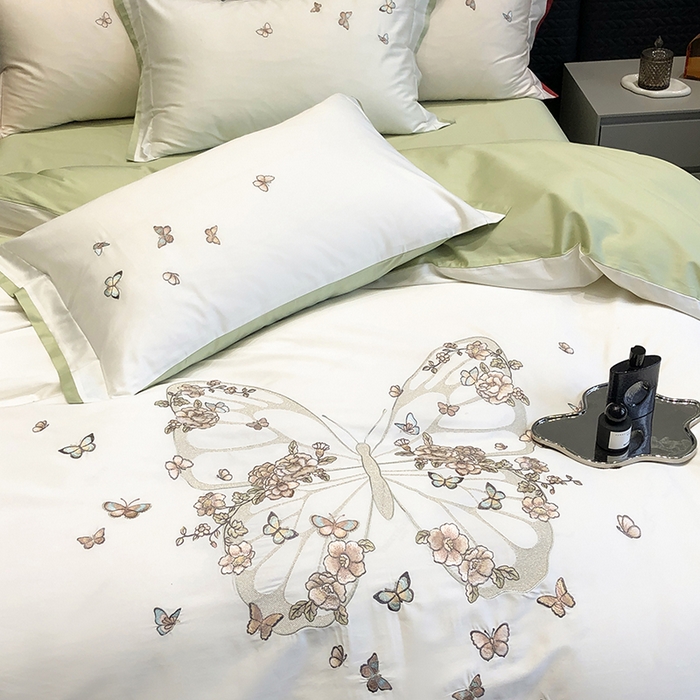 91家纺网 家纺一手货源 找家纺 黑白森林 2024新款50X50S刺绣系列四件套-薇尔花园 薇尔花园-绿