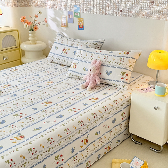 91家纺网 家纺一手货源 找家纺 妖妖家纺 2024新款超柔软糯水洗云朵棉印花单床单 花儿与兔