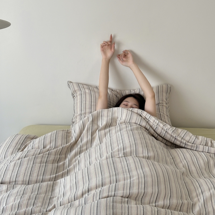 91家纺网 家纺一手货源 找家纺 玛奇朵 2024新款文艺复古色织双层皱皱纱-苏里南系列四件套 苏里南（浅绿床单）