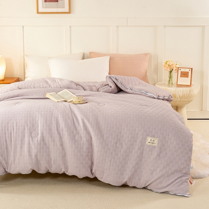 91家纺网 家纺一手货源 找家纺 红日子纺织品 2024新款A类柔暖华夫格大豆冬被二合一拉链双胎被 绅士灰