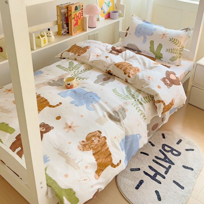 91家纺网 家纺一手货源 找家纺 楠沐家纺 2025新款亲肤芦荟棉印花学生宿舍上下铺四件套三件套 快乐玩伴