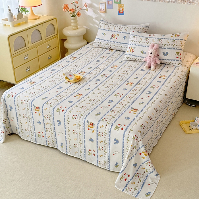 91家纺网 家纺一手货源 找家纺 妖妖家纺 2024新款超柔软糯水洗云朵棉印花单床单 花儿与兔