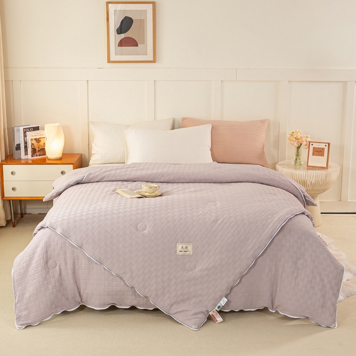 91家纺网 家纺一手货源 找家纺 红日子纺织品 2024新款A类柔暖华夫格大豆冬被二合一拉链双胎被 绅士灰