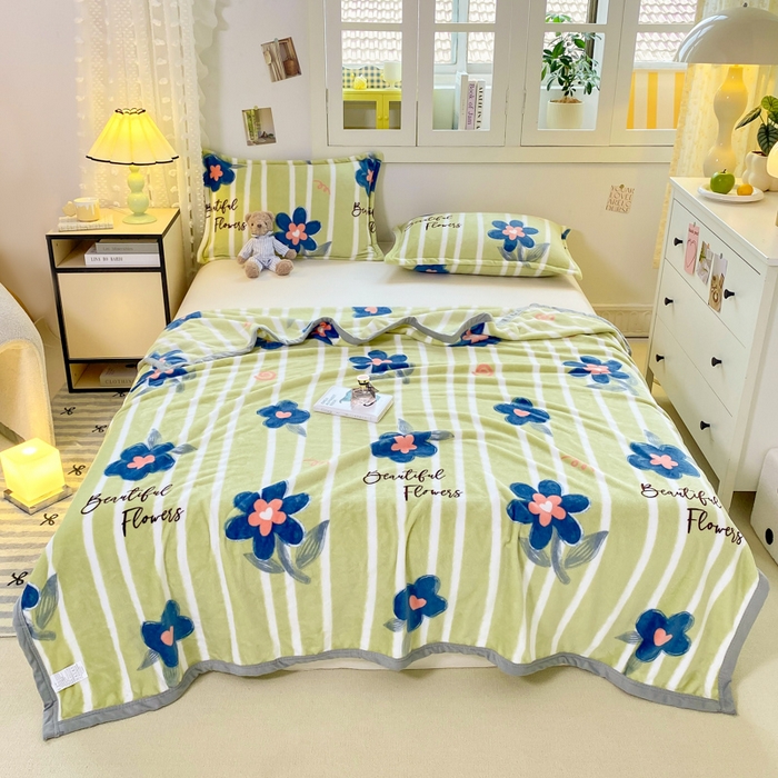 91家纺网 家纺一手货源 找家纺 楠沐家纺 2025新款双面牛奶绒多功能印花毛毯 小兰花