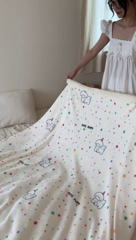 91家纺网 家纺一手货源 找家纺 桃喜 2024新款亲肤舒适牛奶绒羊羔绒毛毯 波点狗狗