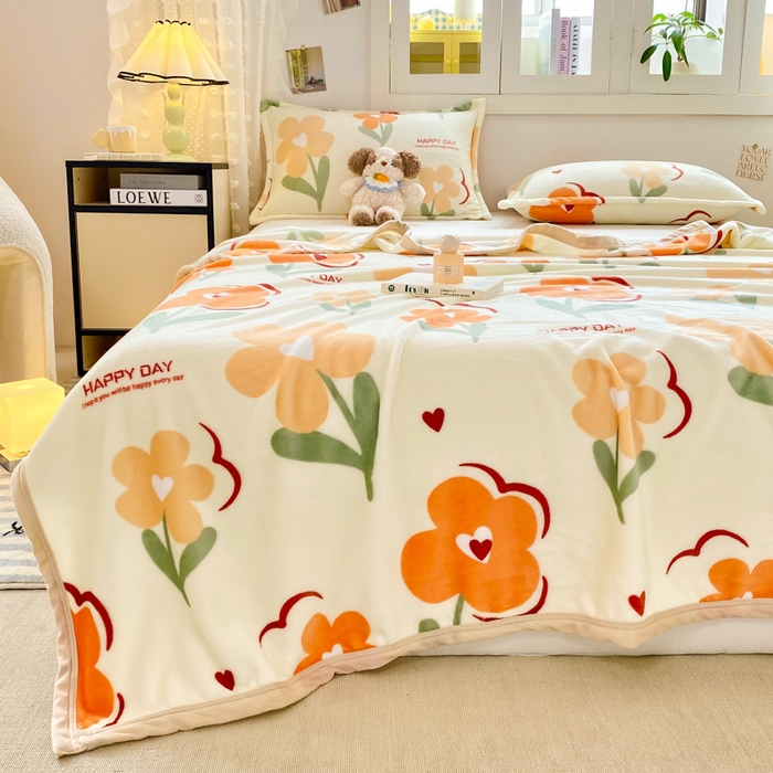 91家纺网 家纺一手货源 找家纺 楠沐家纺 2025新款双面牛奶绒多功能印花毛毯 朵朵花开