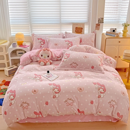 KT猫直营店 2024新款三丽鸥库洛米牛奶绒四件套 奶油美乐蒂