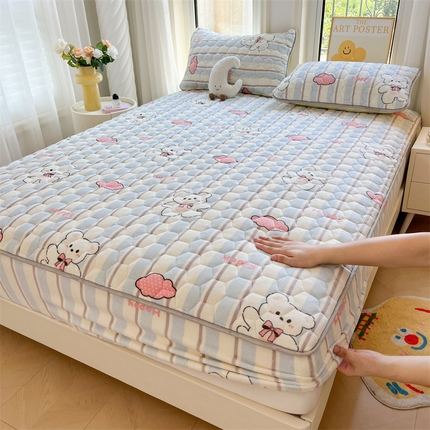 91家纺网 家纺一手货源 找家纺 （总）伊人坊 2024新款牛奶绒印花大豆夹棉床笠