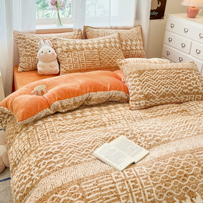 91家纺网 家纺一手货源 找家纺 绘萱家居 2025新款高克重印花牛奶绒四件套 布兰卡