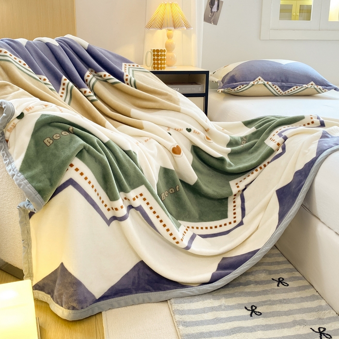 91家纺网 家纺一手货源 找家纺 楠沐家纺 2025新款双面牛奶绒多功能印花毛毯 波浪爱心