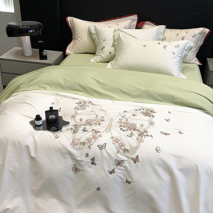 91家纺网 家纺一手货源 找家纺 黑白森林 2024新款50X50S刺绣系列四件套-薇尔花园 薇尔花园-绿