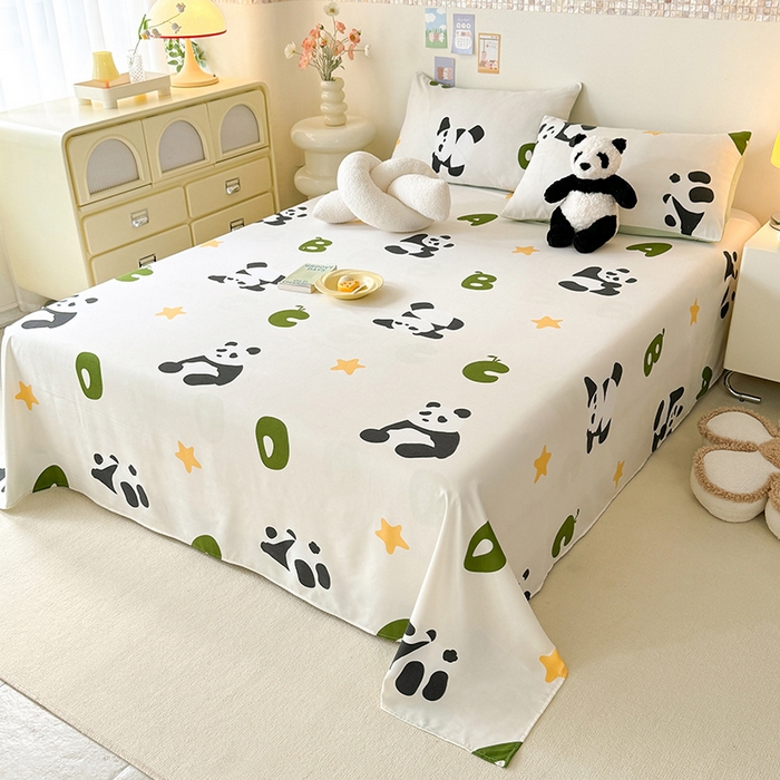 91家纺网 家纺一手货源 找家纺 妖妖家纺 2024新款超柔软糯水洗云朵棉印花单床单 国宝梦境