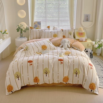 威布斯家居 2024新款AB版全棉生态磨毛四件套 悄悄爱