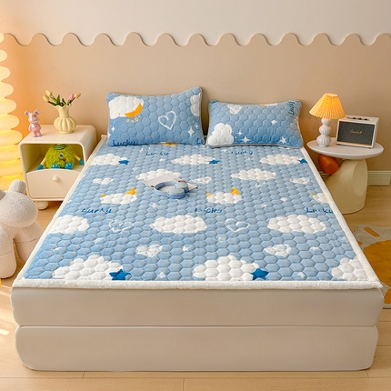 91家纺网 家纺一手货源 找家纺 （总）伊人坊 2024新款牛奶绒印花大豆夹棉床护垫