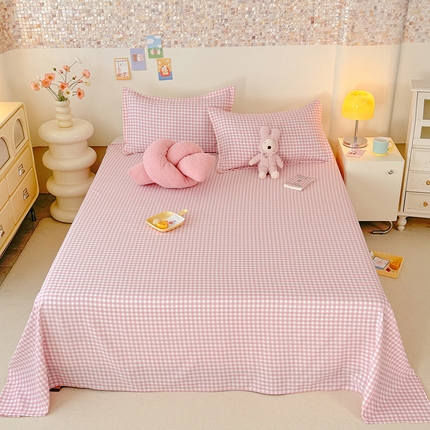 91家纺网 家纺一手货源 找家纺 妖妖家纺 2024新款超柔软糯水洗云朵棉印花单床单 小粉格