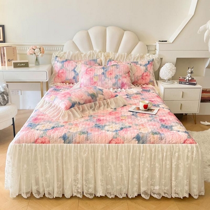 91家纺网 家纺一手货源 找家纺 恋尚 2025新款法式油画风田园花卉长绒磨毛棉床裙 暖暖花香