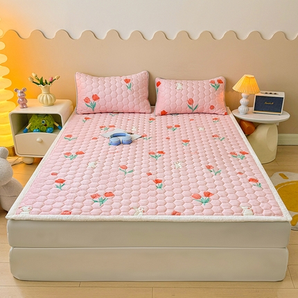 91家纺网 家纺一手货源 找家纺 （总）伊人坊 2024新款牛奶绒印花大豆夹棉床护垫