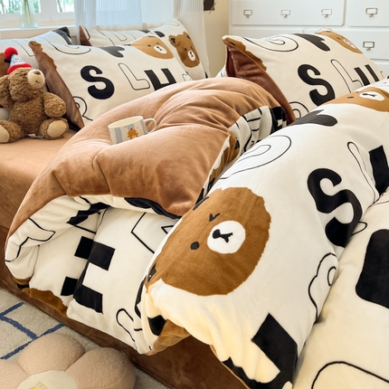 91家纺网 家纺一手货源 找家纺 （总）绘萱家居 2025新款高克重印花牛奶绒四件套