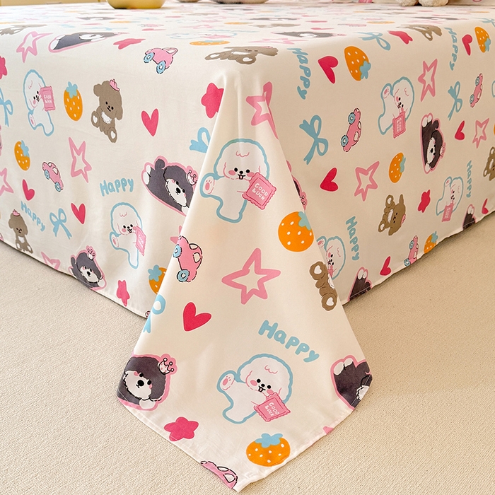 91家纺网 家纺一手货源 找家纺 妖妖家纺 2024新款超柔软糯水洗云朵棉印花单床单 狗狗派对