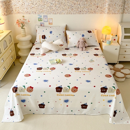 妖妖家纺 2024新款超柔软糯水洗云朵棉印花单床单 曲奇饼干