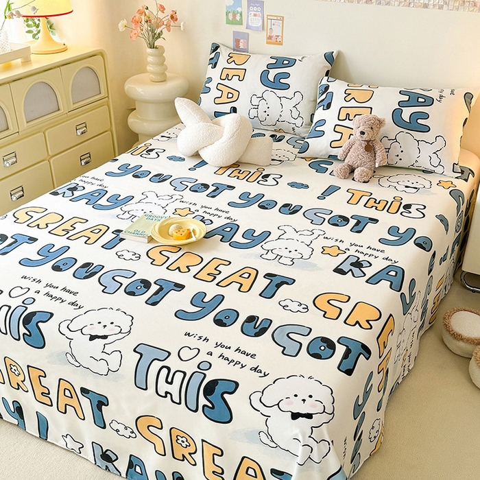 91家纺网 家纺一手货源 找家纺 妖妖家纺 2024新款超柔软糯水洗云朵棉印花单床单 棒棒比熊