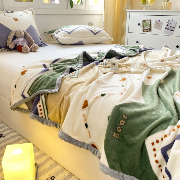 91家纺网 家纺一手货源 找家纺 楠沐家纺 2025新款双面牛奶绒多功能印花毛毯 波浪爱心