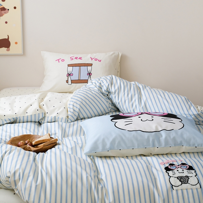 91家纺网 家纺一手货源 找家纺 （总）窝米2024毛巾绣x数码 13370全棉撞色卡通系列四件套