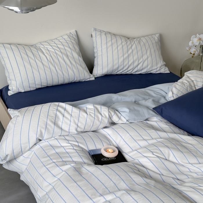 91家纺网 家纺一手货源 找家纺 玛奇朵 2024新款可可托海全棉色织立体罗纹提花四件套 可可托海（藏兰床单）