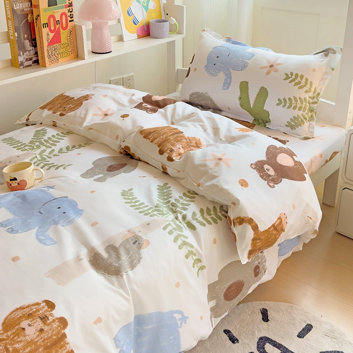 91家纺网 家纺一手货源 找家纺 楠沐家纺 2025新款亲肤芦荟棉印花学生宿舍上下铺四件套三件套 快乐玩伴