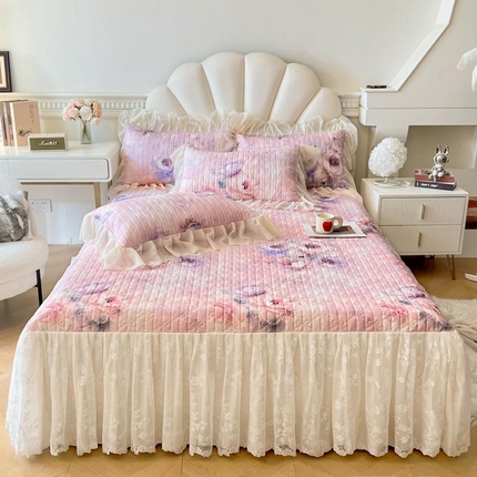 91家纺网 家纺一手货源 找家纺 （总）恋尚 2025新款法式油画风田园花卉长绒磨毛棉床裙