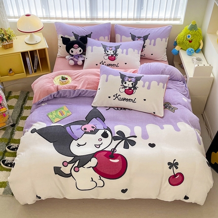 米帛家纺 2024新款正版授权大版三丽鸥牛奶绒四件套 樱桃库洛米