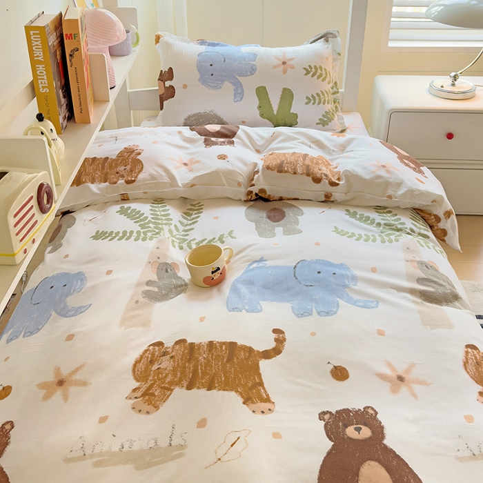 91家纺网 家纺一手货源 找家纺 楠沐家纺 2025新款亲肤芦荟棉印花学生宿舍上下铺四件套三件套 快乐玩伴