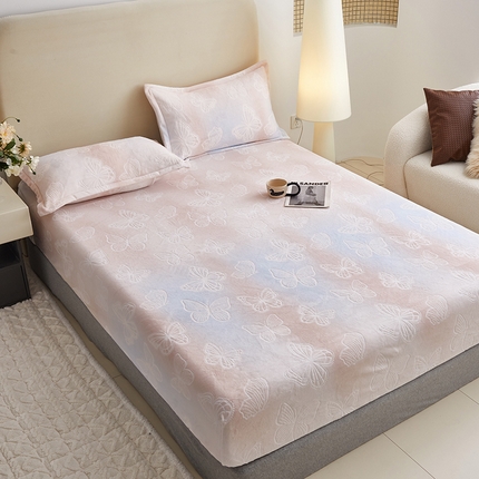 91家纺网 家纺一手货源 找家纺 舒居家纺 2024新款双色立体剪花雕花牛奶绒床笠 彩蝶飞--渐变米卡