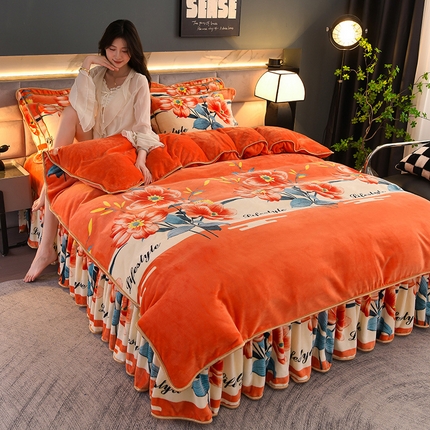 91家纺网 家纺一手货源 找家纺 （总）曼尼家纺2025高克重直播印花床裙款法莱绒金貂珊瑚绒牛奶绒四件套