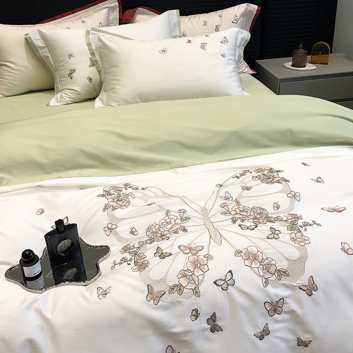 91家纺网 家纺一手货源 找家纺 黑白森林 2024新款50X50S刺绣系列四件套-薇尔花园 薇尔花园-绿