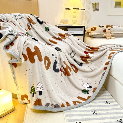 91家纺网 家纺一手货源 找家纺 楠沐家纺 2025新款双面牛奶绒多功能印花毛毯 字母狗