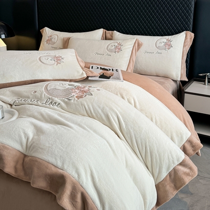 KA家纺 2025新款绣花牛奶绒四件套-玫瑰庄园系列 玫瑰庄园奶咖