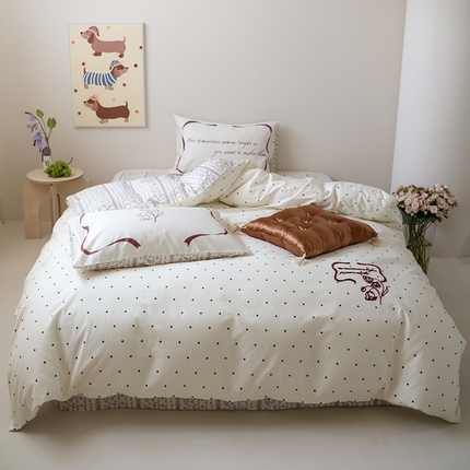 窝米2024毛巾绣x数码 13370全棉撞色卡通系列四件套 铃兰