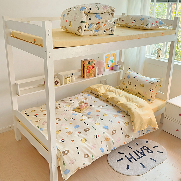 91家纺网 家纺一手货源 找家纺 楠沐家纺 2025新款亲肤芦荟棉印花学生宿舍上下铺四件套三件套 松岛可可