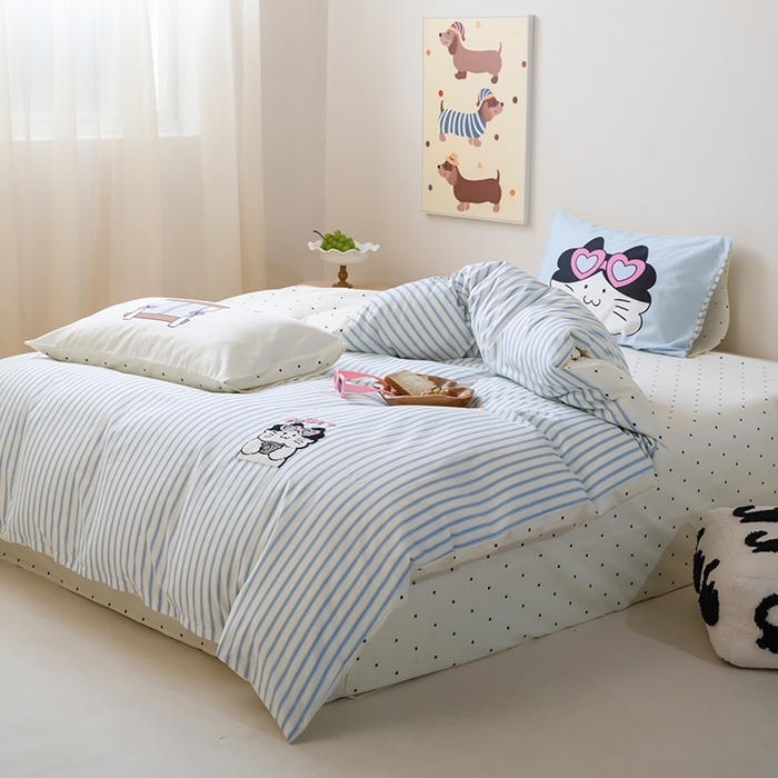 91家纺网 家纺一手货源 找家纺 （总）窝米2024毛巾绣x数码 13370全棉撞色卡通系列四件套