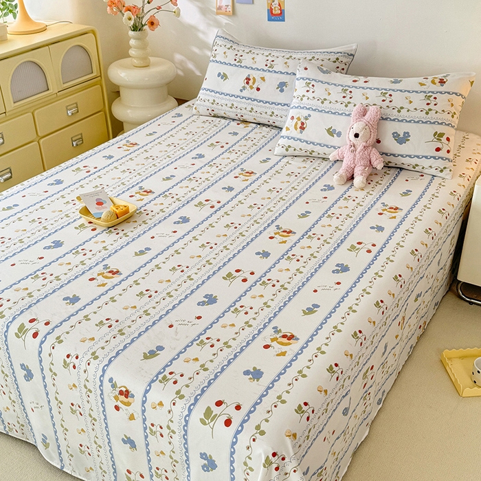 91家纺网 家纺一手货源 找家纺 妖妖家纺 2024新款超柔软糯水洗云朵棉印花单床单 花儿与兔